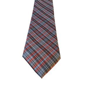 Stafford Essentials Neck Tie Mens Red Blue Plaid Polyester Business‎ Suit Church